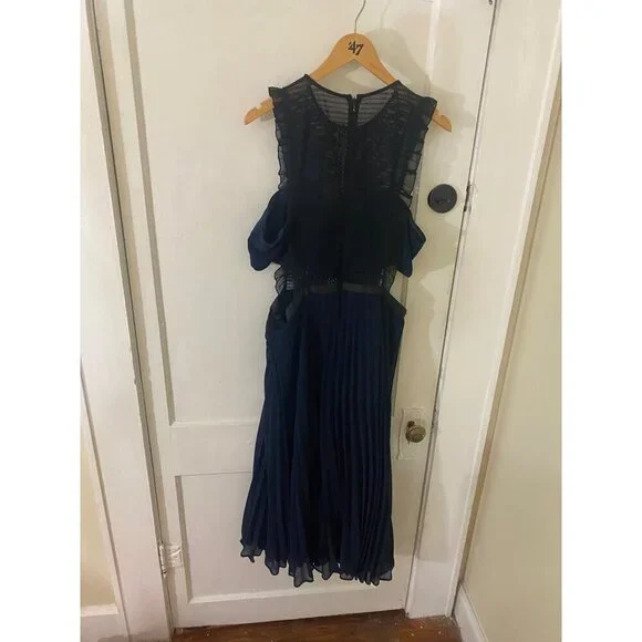 ASOS Women's Crochet Chiffon Blue Pleated Cut Out Cocktail Dress - 14 - Picture 2 of 14